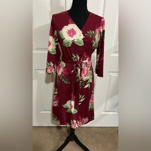 LuLaRoe M Dusty Rose Floral Michell Wrap Around with Pink & Green Accented Dress